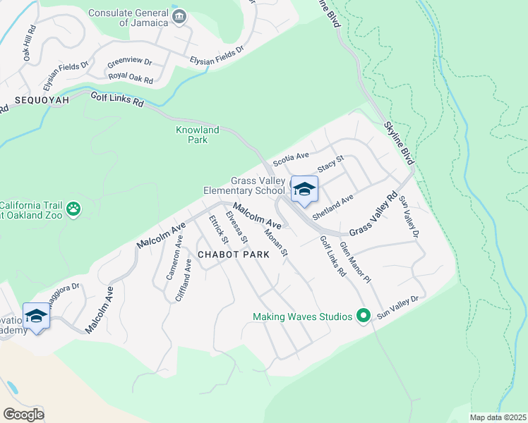 map of restaurants, bars, coffee shops, grocery stores, and more near 10838 Monan Street in Oakland