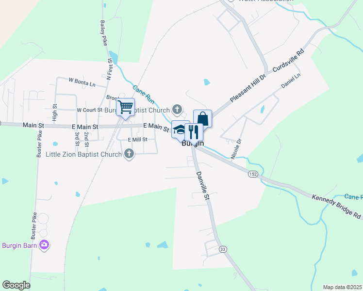 map of restaurants, bars, coffee shops, grocery stores, and more near 440 East Main Street in Harrodsburg