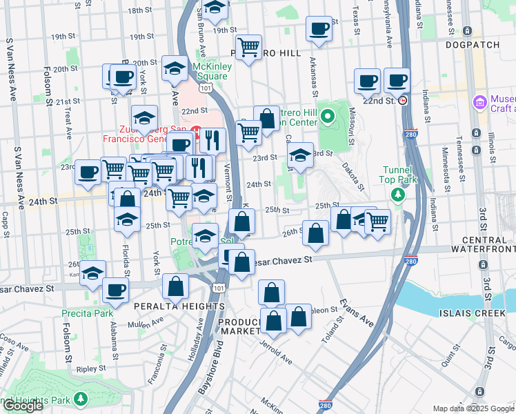 map of restaurants, bars, coffee shops, grocery stores, and more near in San Francisco