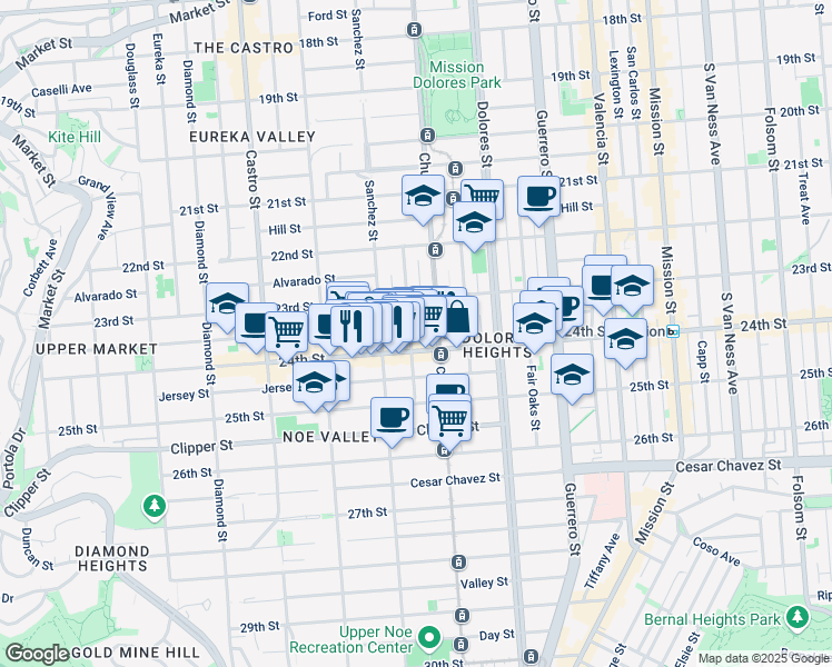 map of restaurants, bars, coffee shops, grocery stores, and more near 3812 24th Street in San Francisco