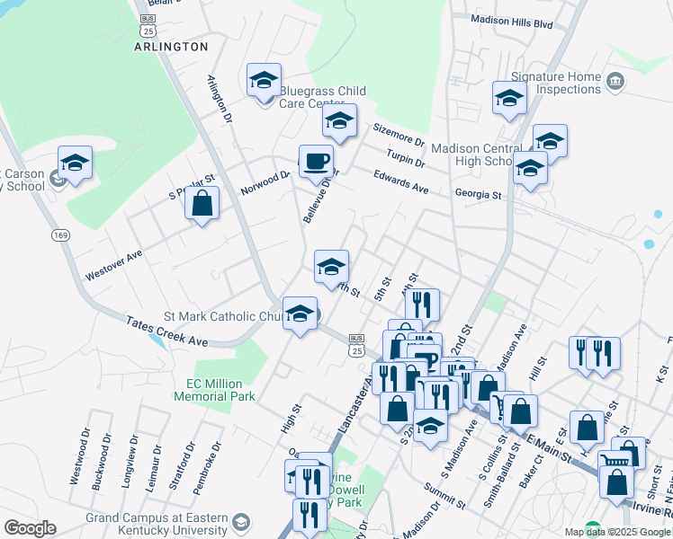 map of restaurants, bars, coffee shops, grocery stores, and more near 615 North Street in Richmond