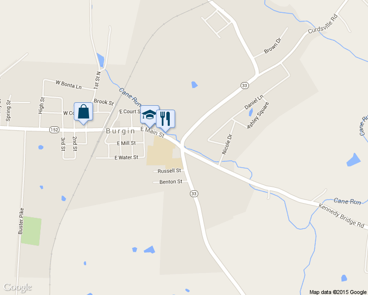 map of restaurants, bars, coffee shops, grocery stores, and more near 121 Kennedy Bridge Road in Harrodsburg