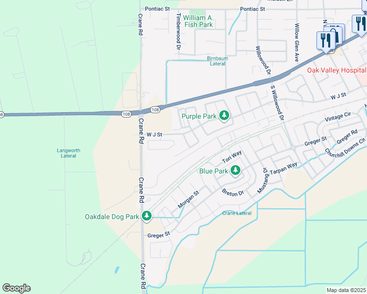 map of restaurants, bars, coffee shops, grocery stores, and more near 2532 Laurel Ridge Court in Oakdale