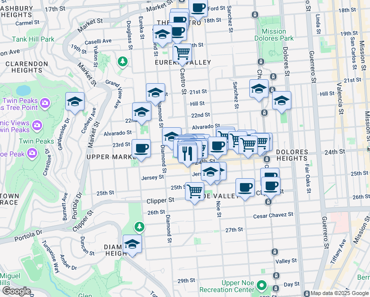 map of restaurants, bars, coffee shops, grocery stores, and more near in San Francisco