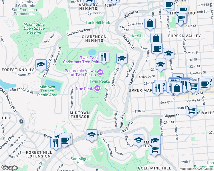 map of restaurants, bars, coffee shops, grocery stores, and more near in San Francisco