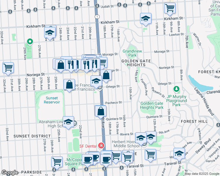 map of restaurants, bars, coffee shops, grocery stores, and more near 1922 18th Avenue in San Francisco