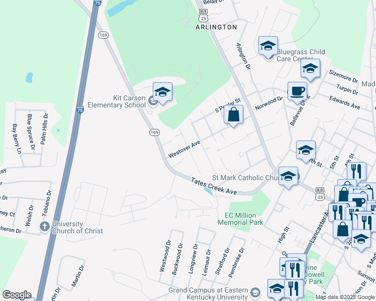 map of restaurants, bars, coffee shops, grocery stores, and more near 607 Westover Avenue in Richmond
