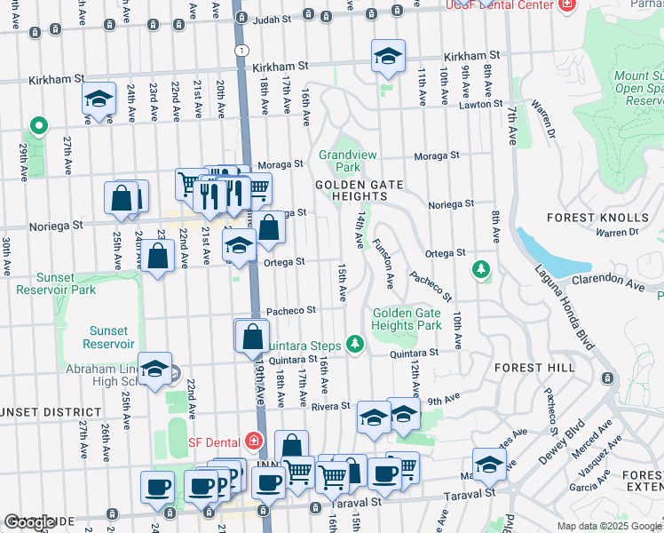 map of restaurants, bars, coffee shops, grocery stores, and more near 1930 15th Avenue in San Francisco