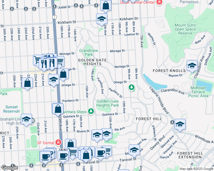 map of restaurants, bars, coffee shops, grocery stores, and more near 769 Pacheco Street in San Francisco