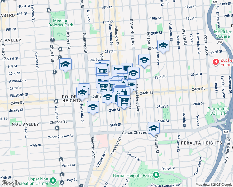map of restaurants, bars, coffee shops, grocery stores, and more near in San Francisco