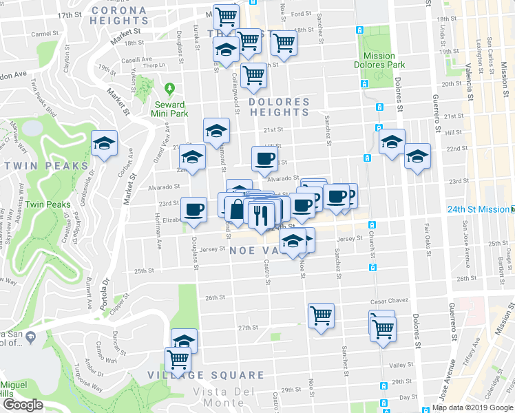 map of restaurants, bars, coffee shops, grocery stores, and more near in San Francisco
