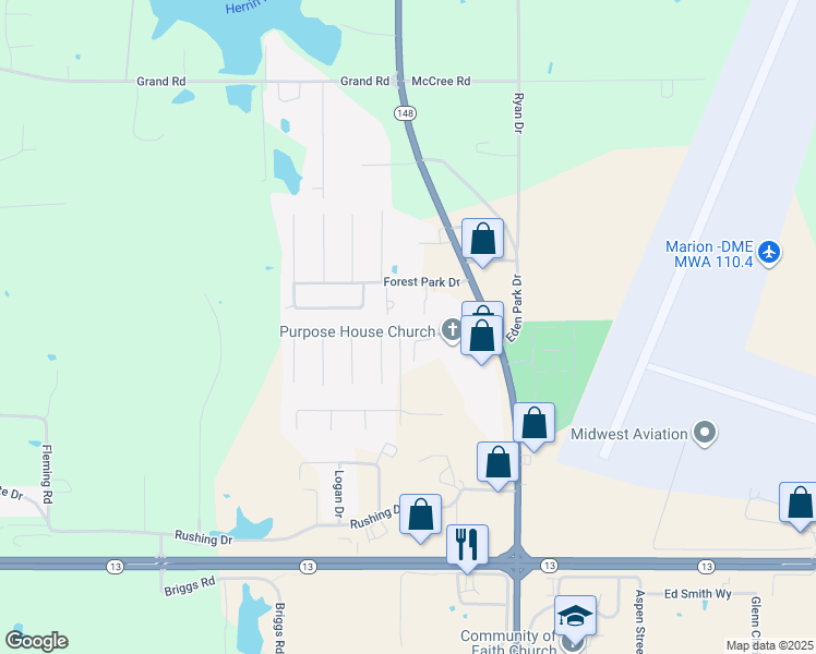 map of restaurants, bars, coffee shops, grocery stores, and more near 131 Lou Ann Drive in Herrin