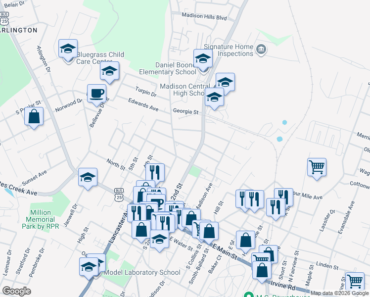 map of restaurants, bars, coffee shops, grocery stores, and more near 420 Kentucky 388 in Richmond