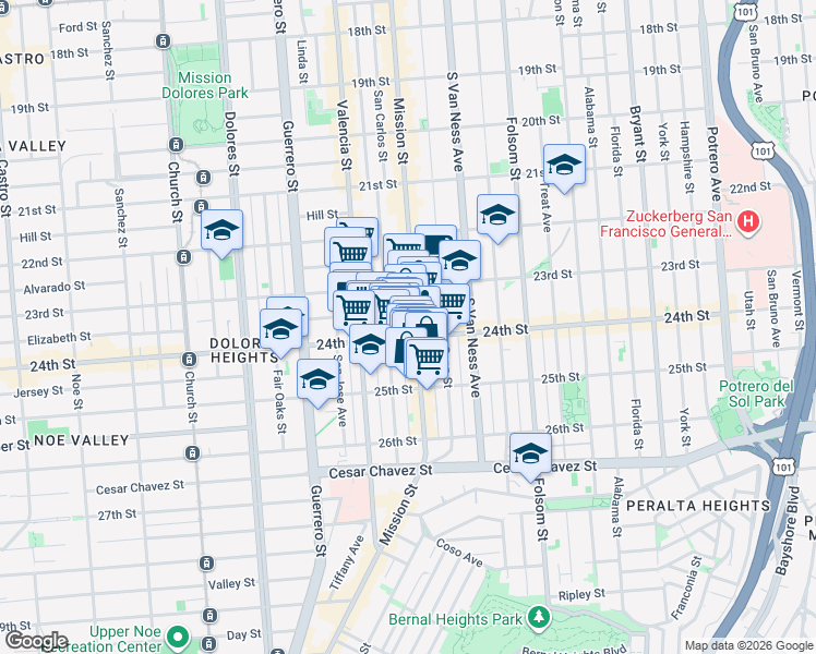 map of restaurants, bars, coffee shops, grocery stores, and more near in San Francisco