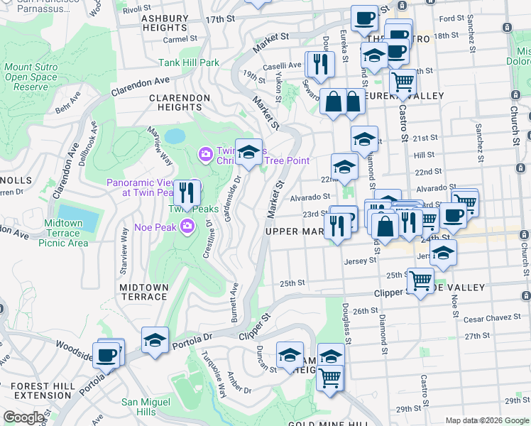 map of restaurants, bars, coffee shops, grocery stores, and more near in San Francisco
