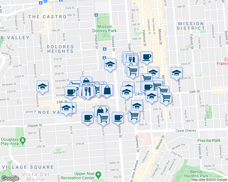 map of restaurants, bars, coffee shops, grocery stores, and more near in San Francisco
