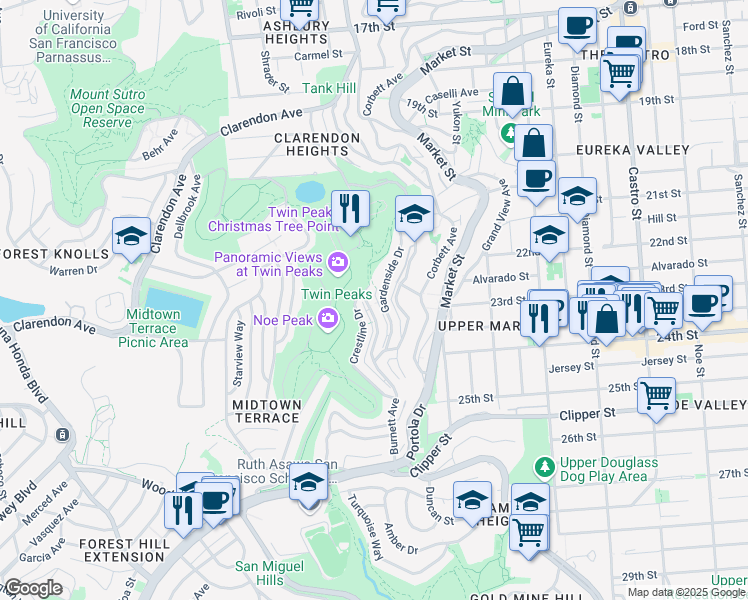 map of restaurants, bars, coffee shops, grocery stores, and more near in San Francisco