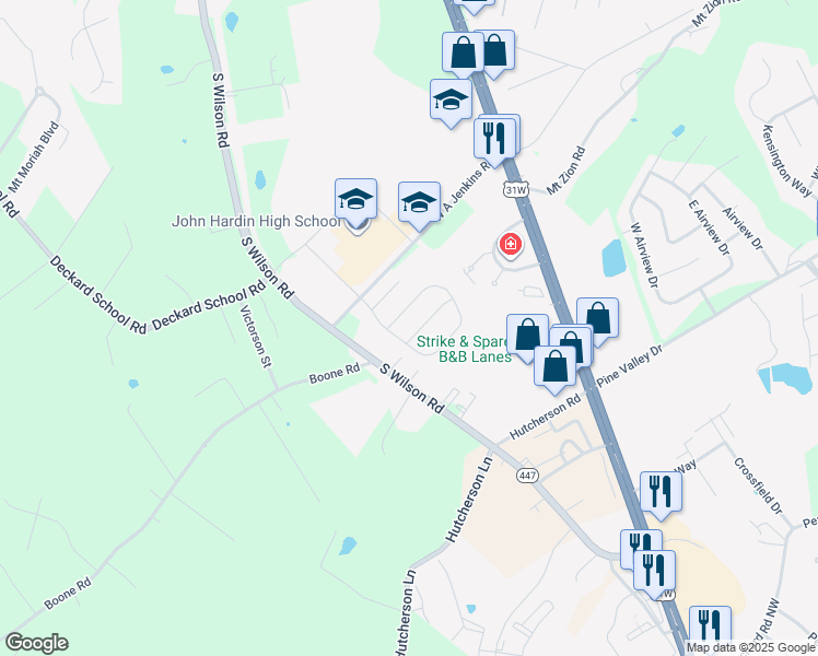 map of restaurants, bars, coffee shops, grocery stores, and more near 100 McIntosh Drive in Elizabethtown