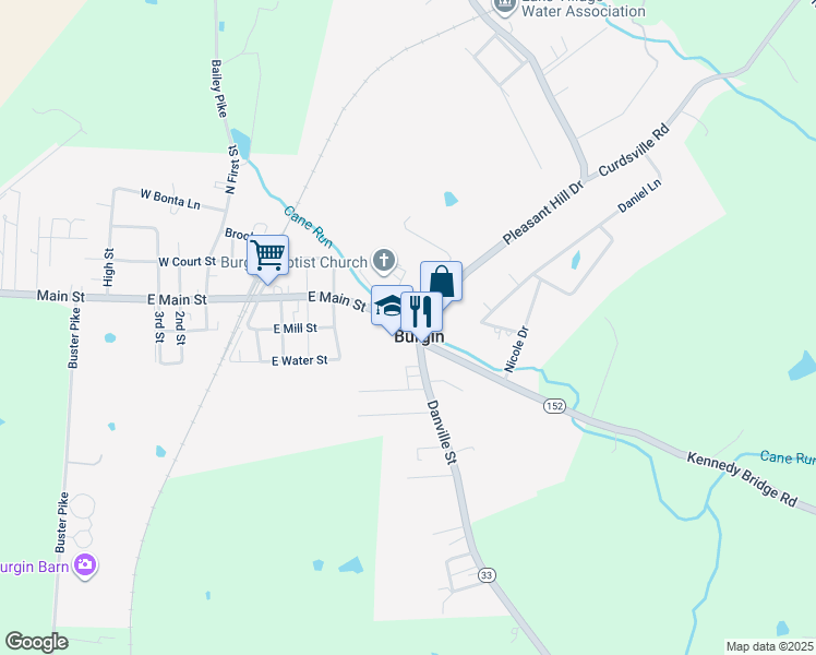 map of restaurants, bars, coffee shops, grocery stores, and more near 440 East Main Street in Harrodsburg