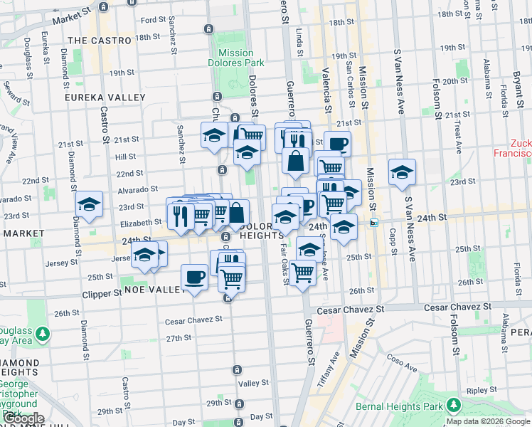map of restaurants, bars, coffee shops, grocery stores, and more near in San Francisco