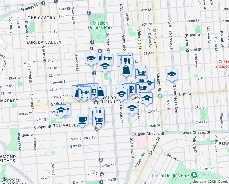 map of restaurants, bars, coffee shops, grocery stores, and more near in San Francisco