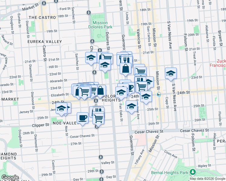 map of restaurants, bars, coffee shops, grocery stores, and more near in San Francisco