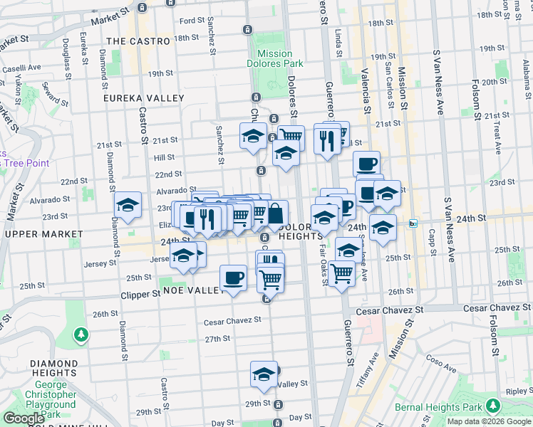 map of restaurants, bars, coffee shops, grocery stores, and more near in San Francisco