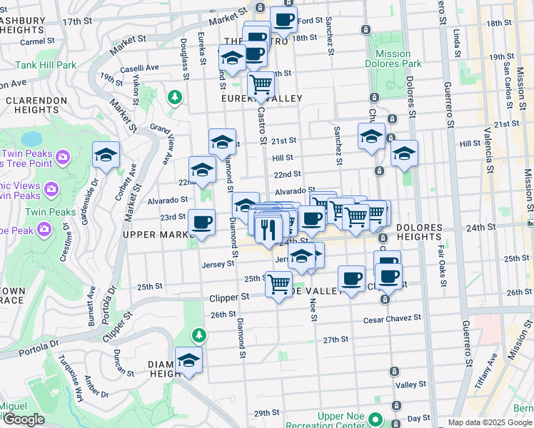 map of restaurants, bars, coffee shops, grocery stores, and more near in San Francisco