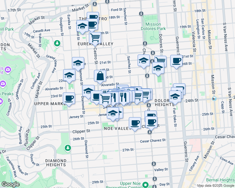 map of restaurants, bars, coffee shops, grocery stores, and more near in San Francisco