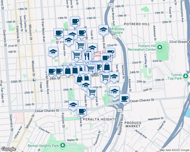 map of restaurants, bars, coffee shops, grocery stores, and more near in San Francisco
