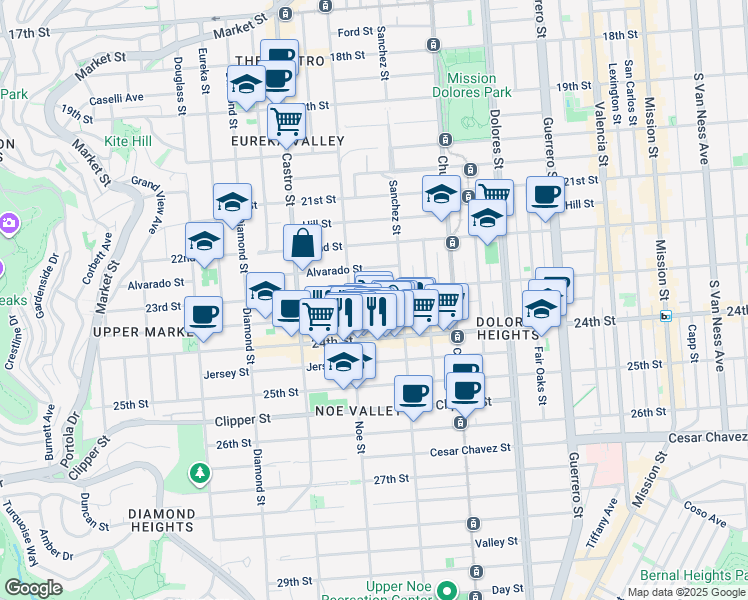 map of restaurants, bars, coffee shops, grocery stores, and more near in San Francisco
