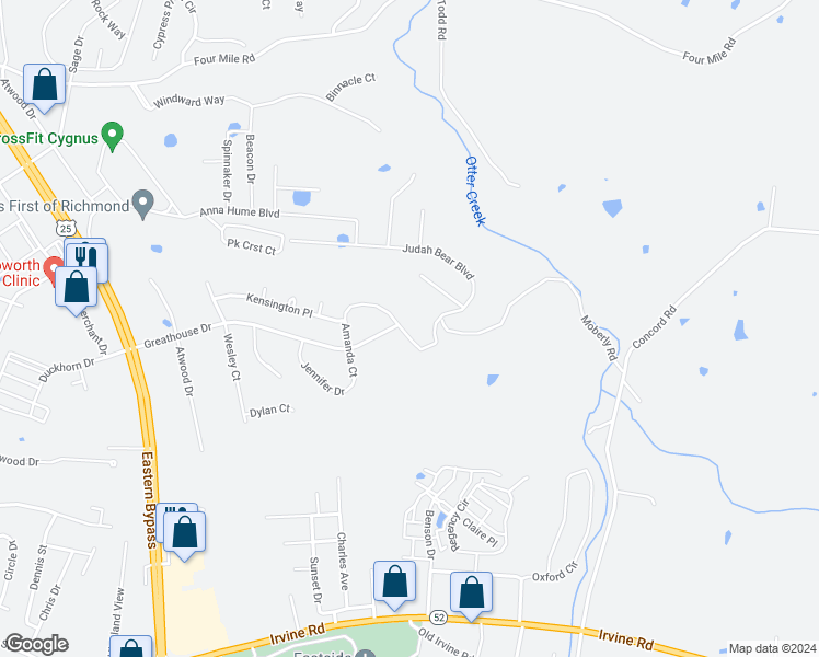 map of restaurants, bars, coffee shops, grocery stores, and more near 765 Amanda Court in Richmond