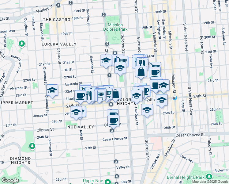 map of restaurants, bars, coffee shops, grocery stores, and more near in San Francisco