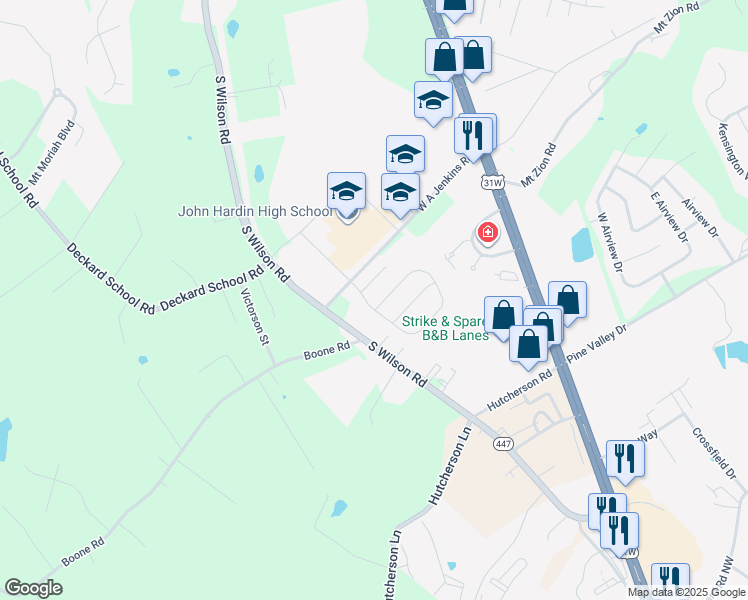 map of restaurants, bars, coffee shops, grocery stores, and more near 101 Cortland Court in Elizabethtown