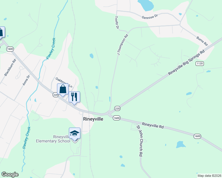 map of restaurants, bars, coffee shops, grocery stores, and more near 273 J Thompson Road in Rineyville