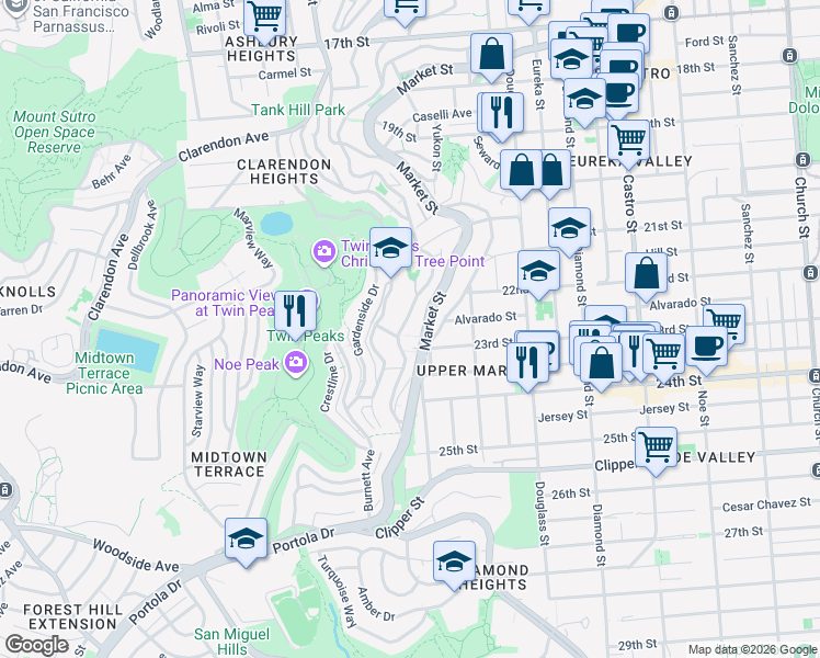 map of restaurants, bars, coffee shops, grocery stores, and more near in San Francisco