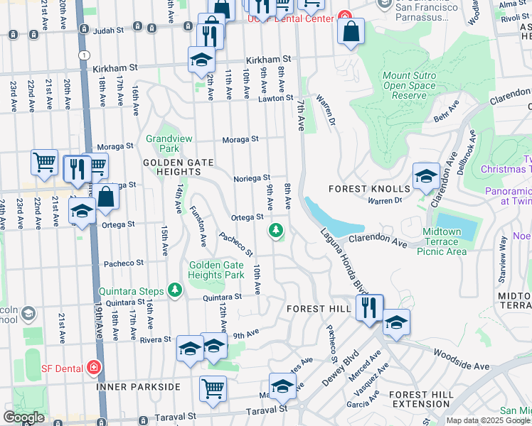 map of restaurants, bars, coffee shops, grocery stores, and more near 1861 9th Avenue in San Francisco