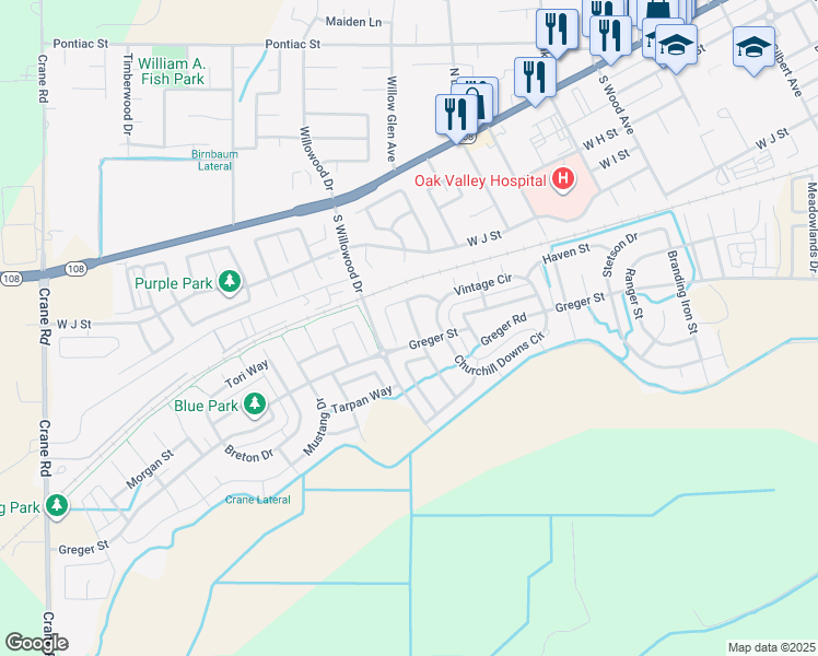 map of restaurants, bars, coffee shops, grocery stores, and more near 560 Wrangler Street in Oakdale