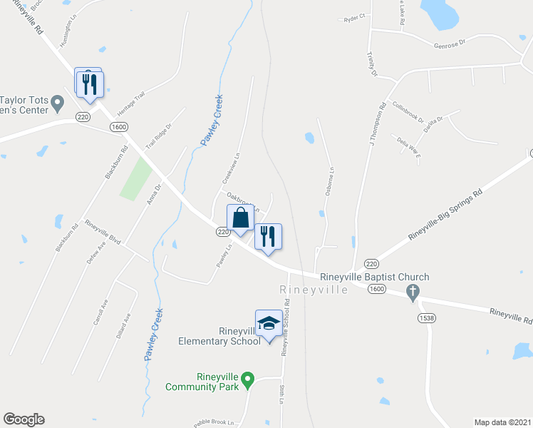 map of restaurants, bars, coffee shops, grocery stores, and more near 2 Pointers Court in Rineyville