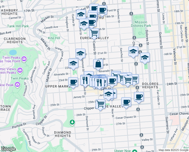 map of restaurants, bars, coffee shops, grocery stores, and more near in San Francisco