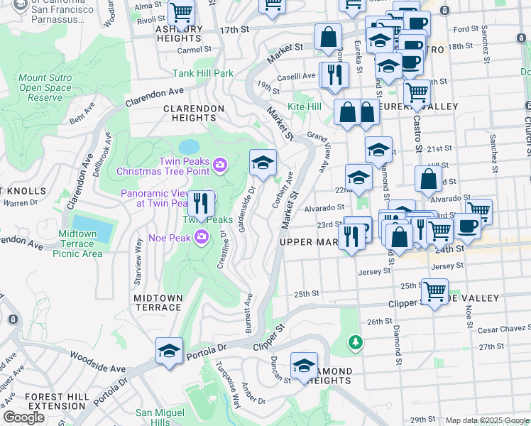 map of restaurants, bars, coffee shops, grocery stores, and more near in San Francisco