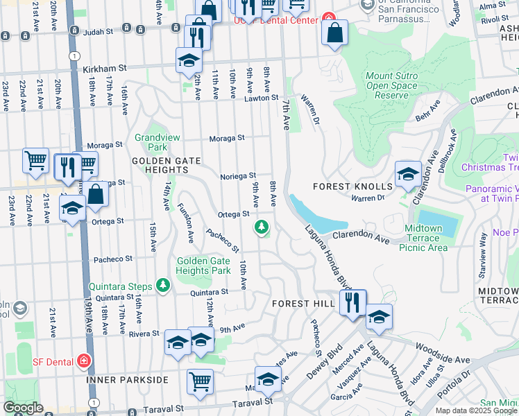 map of restaurants, bars, coffee shops, grocery stores, and more near 1861 9th Avenue in San Francisco