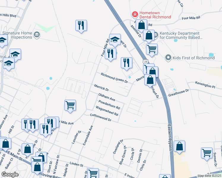 map of restaurants, bars, coffee shops, grocery stores, and more near 108 Richmond Green Drive in Richmond
