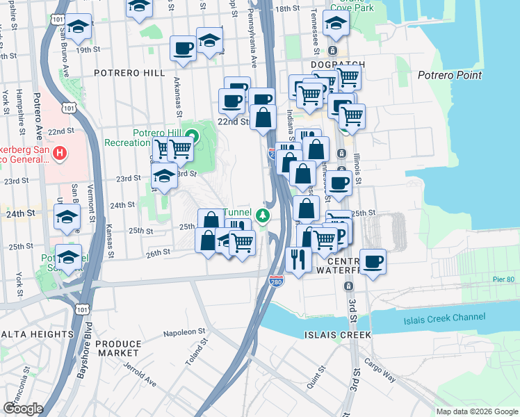 map of restaurants, bars, coffee shops, grocery stores, and more near 1468 25th Street in San Francisco