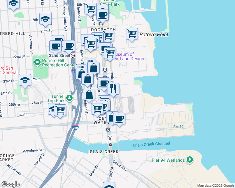 map of restaurants, bars, coffee shops, grocery stores, and more near 700 25th St in San Francisco