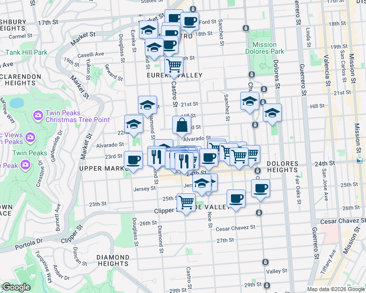 map of restaurants, bars, coffee shops, grocery stores, and more near in San Francisco