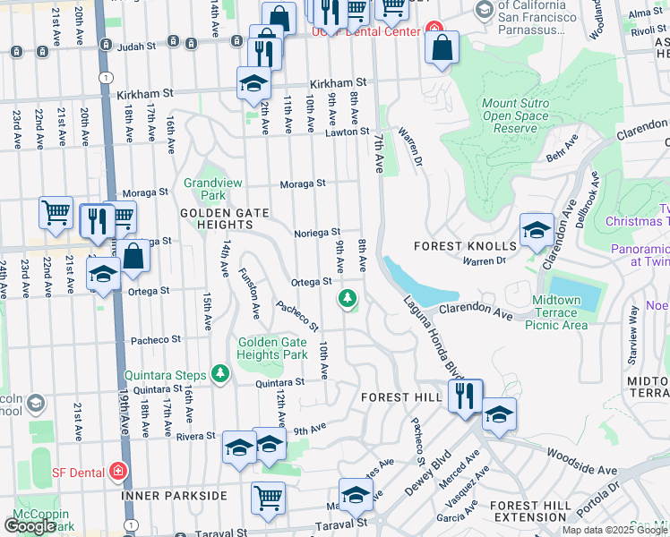 map of restaurants, bars, coffee shops, grocery stores, and more near 1861 9th Avenue in San Francisco