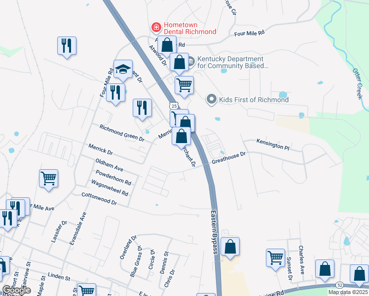 map of restaurants, bars, coffee shops, grocery stores, and more near Merchant Drive in Richmond