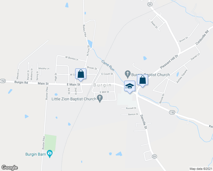 map of restaurants, bars, coffee shops, grocery stores, and more near 232 Main St in Burgin