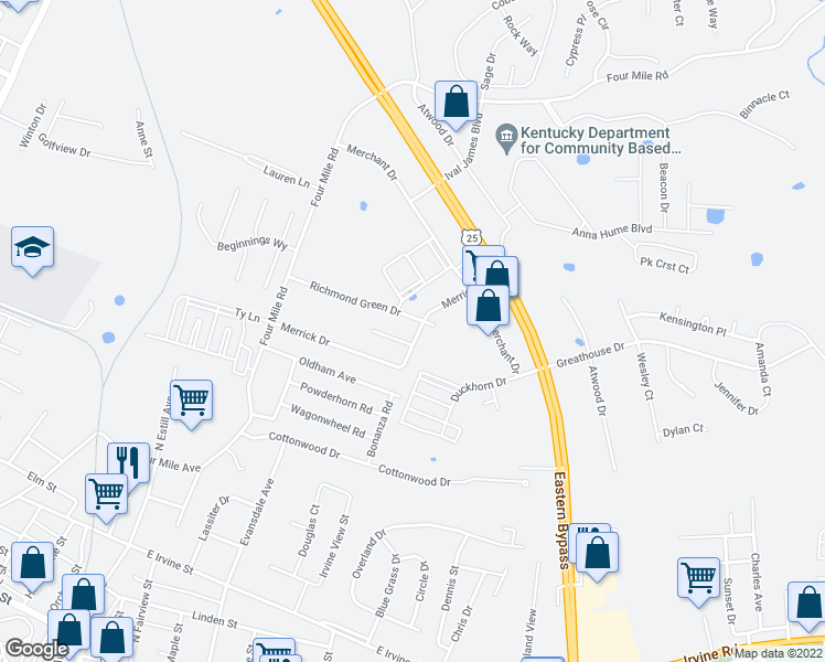 map of restaurants, bars, coffee shops, grocery stores, and more near 1099 Richmond Green Drive in Richmond